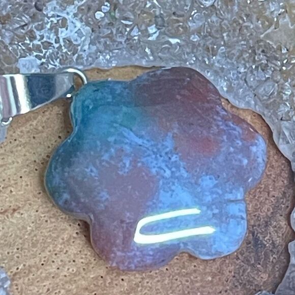 Red Moss Agate Ocean Jasper flower pendant natural stone crystal reiki silver pl - Picture 8 of 8